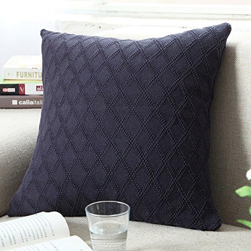 Fashion Cotton Cable Knit Pillow,Cushion,Diamond-Shaped Pattern Knitted Throw Pillow Cover For Counch Bed Car Decoration (Black Sapphire)