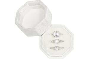 Vicoter Velvet Ring Box 3 Slots Ring Gift Box Jewelry Ring Display Holder Case for Proposal Engagement Wedding Ceremony 3 Slots Octagon (Ivory)