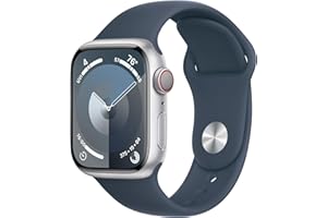 Apple Watch Series 9 [GPS + Cellular 41mm] Smartwatch with Silver Aluminum Case with Storm Blue Sport Band M/L. Fitness Tracker, Blood Oxygen & ECG Apps, Always-On Retina Display