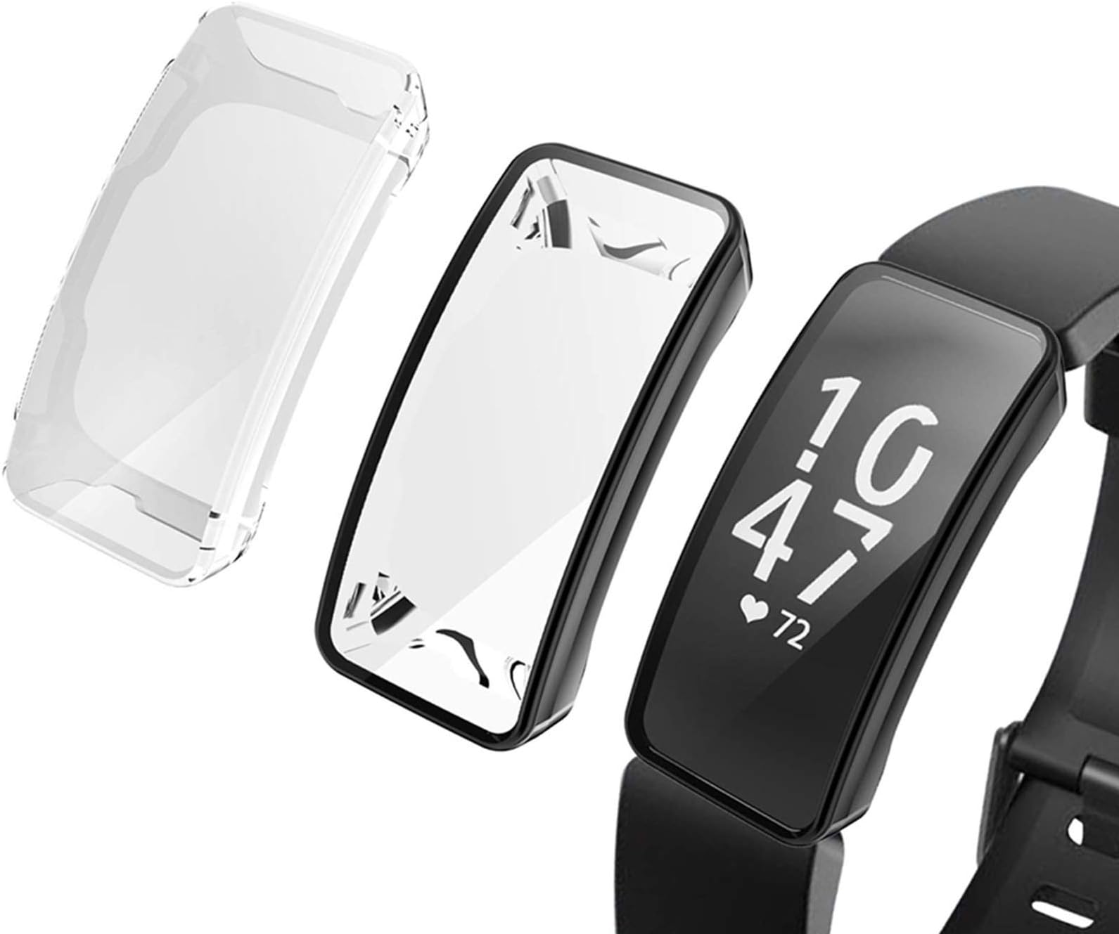 KPYJA 2-Pack Screen Protector Case Compatible for Fitbit Inspire/Inspire HR, Overall Full Body Protective TPU Anti-Scratch Cover for Inspire Fitness Tracker (Clear+Black)