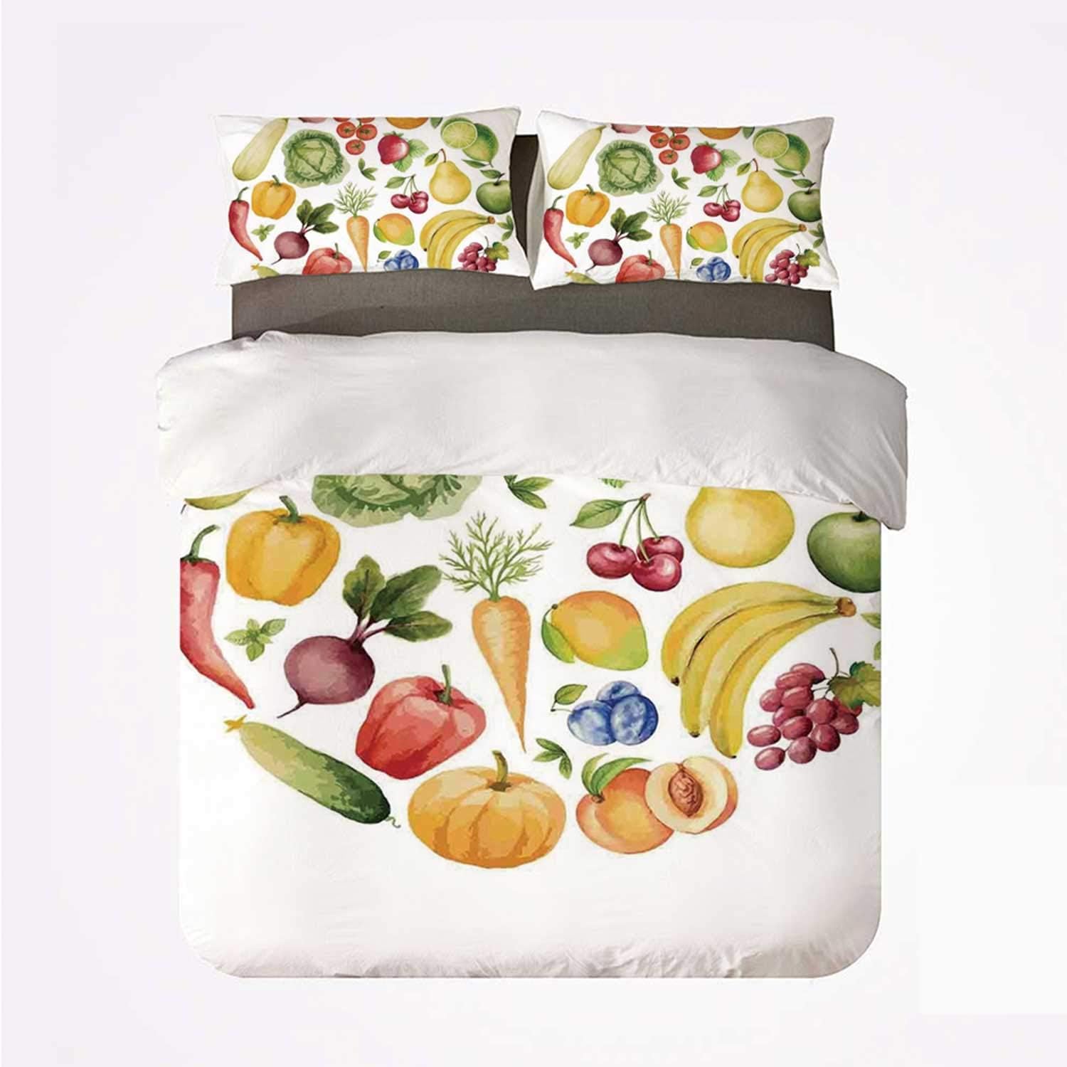 Duvet Cover Set Kitchen Decor Soft 3 Piece Bedding Set Fruit And Vegetables Vintage Style Kitchenware Cafe Home Design Watercolor Art For Bedroom Amazon Co Uk Kitchen Home