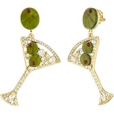 Madison Tyler Martini Clip on Earrings for Women | Gold Plated Olive Green Dangle Earrings | Fun Drink Dangle Earrings for Women Jewelry Gifts