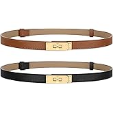 Horsopia 2 Pack Women Skinny Leather Belt for Dresses Jeans Solid Color Alloy Turn Lock
