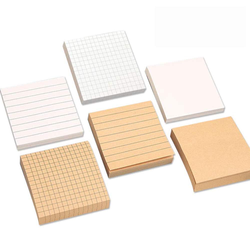 6 pcs Lined Sticky Notes Self-Stick Notes 3 in x 3 in, 80 Sheets/Pad, Paste Notes with Lines Automatically (White + Kraft)