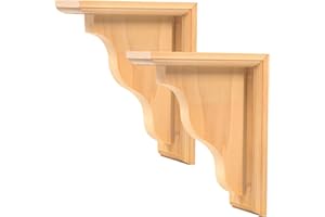 Phoenix Millwork Traditional Rubberwood Brackets, 3.5"W x 7"D x 9"H (2-Pack), 5 Lb. Capacity | Unfinished Wooden Corbel for DIY Home Decor | Pre-Drilled Countersunk Shelf Bracket w/ Install Hardware