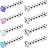Ruifan 22G 316L Surgical Steel 1.5mm 2mm 2.5mm 3mm Opal & Clear CZ Nose Bone Rings Studs Ring Body Piercing Jewelry 8PCS