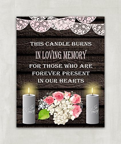 GenericWedding Table Sign - In Loving Memory Wedding Sign - 8x10 Rustic Wood look Sign with Pink Roses (UNFRAMED)