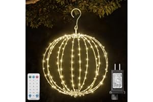 LAMPHOME 12INCH Outdoor/Indoor LED Christmas Light Ball,Foldable Metal Sphere Lights, Connectable Waterproof 16 Modes with Timer, Hanging Tree Globe Lights for Holiday Christmas Decorations (Warm White)