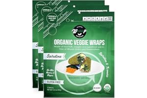 WrawP Organic Mini Veggie Wraps - SPIRULINA (3 pack) SHELF STABLE, All Natural, Gluten Free, Paleo, Raw Vegan. Perfect for Wraps, flat bread, snack, chips