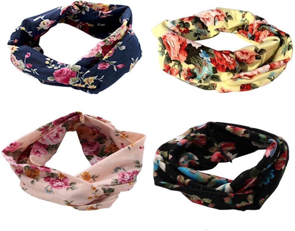 DRESHOW 4 Pack Women Headbands Vintage Elastic Boho Floral Style Criss Cross Head Wrap Hair Band Cute Hair Accessories - Image 3