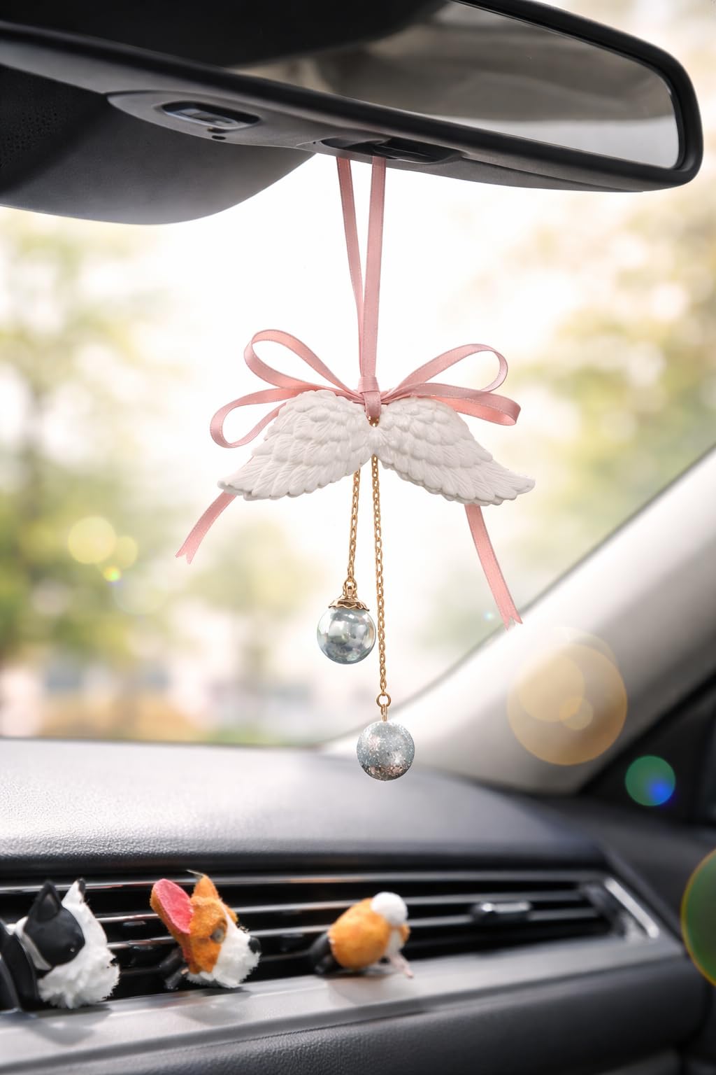 StyleC Angel Wings Car Air Freshener Hanging Diffuser, Ceramic Aromatherapy Ornament, Essential Oil Car Scent Pendant, Meaningful Gift Idea (White)