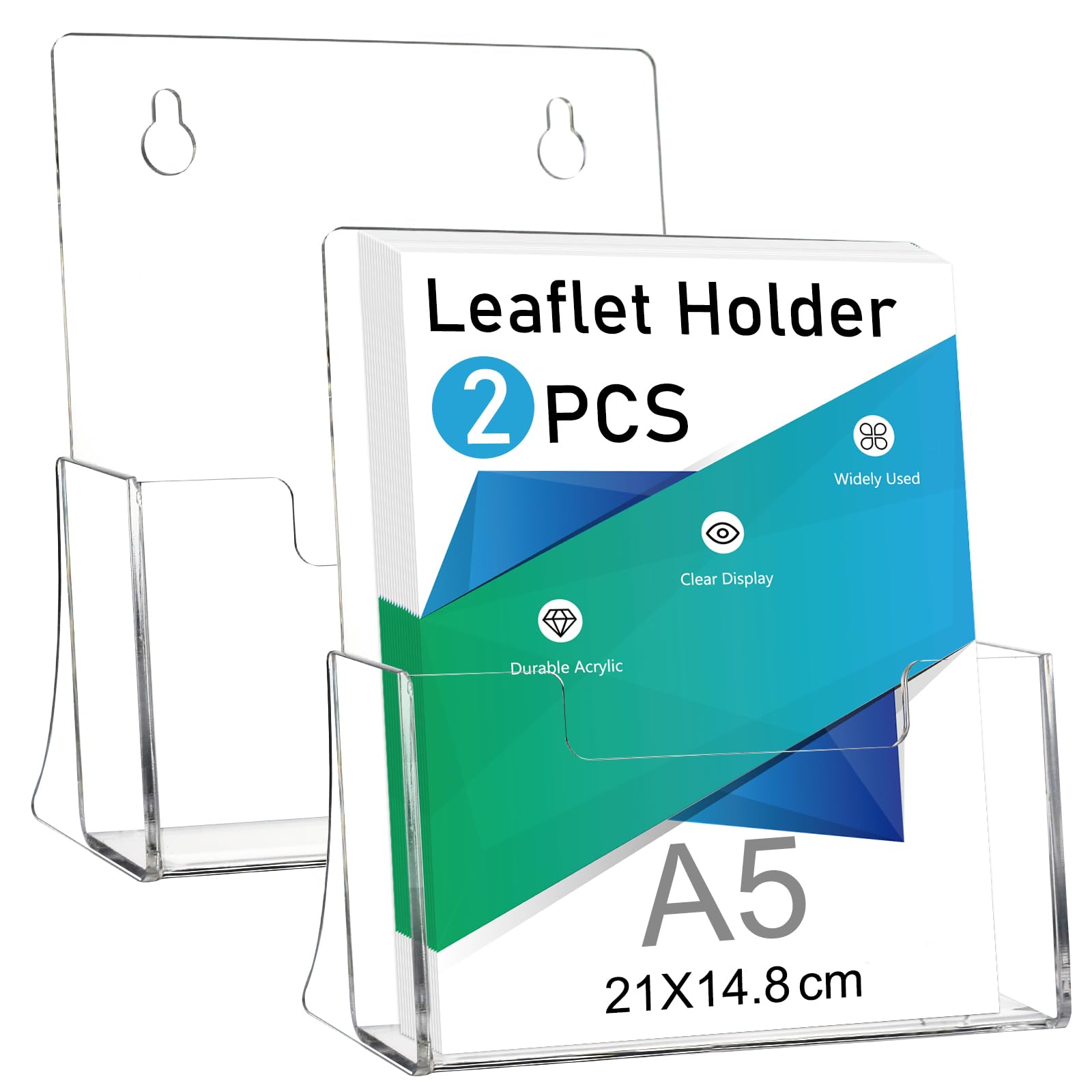 Flow fire Leaflet Holders Free Standing, 2 Pack Clear Acrylic Leaflet Holder for Magazine, Menu, Literature, Business Card 【A5】