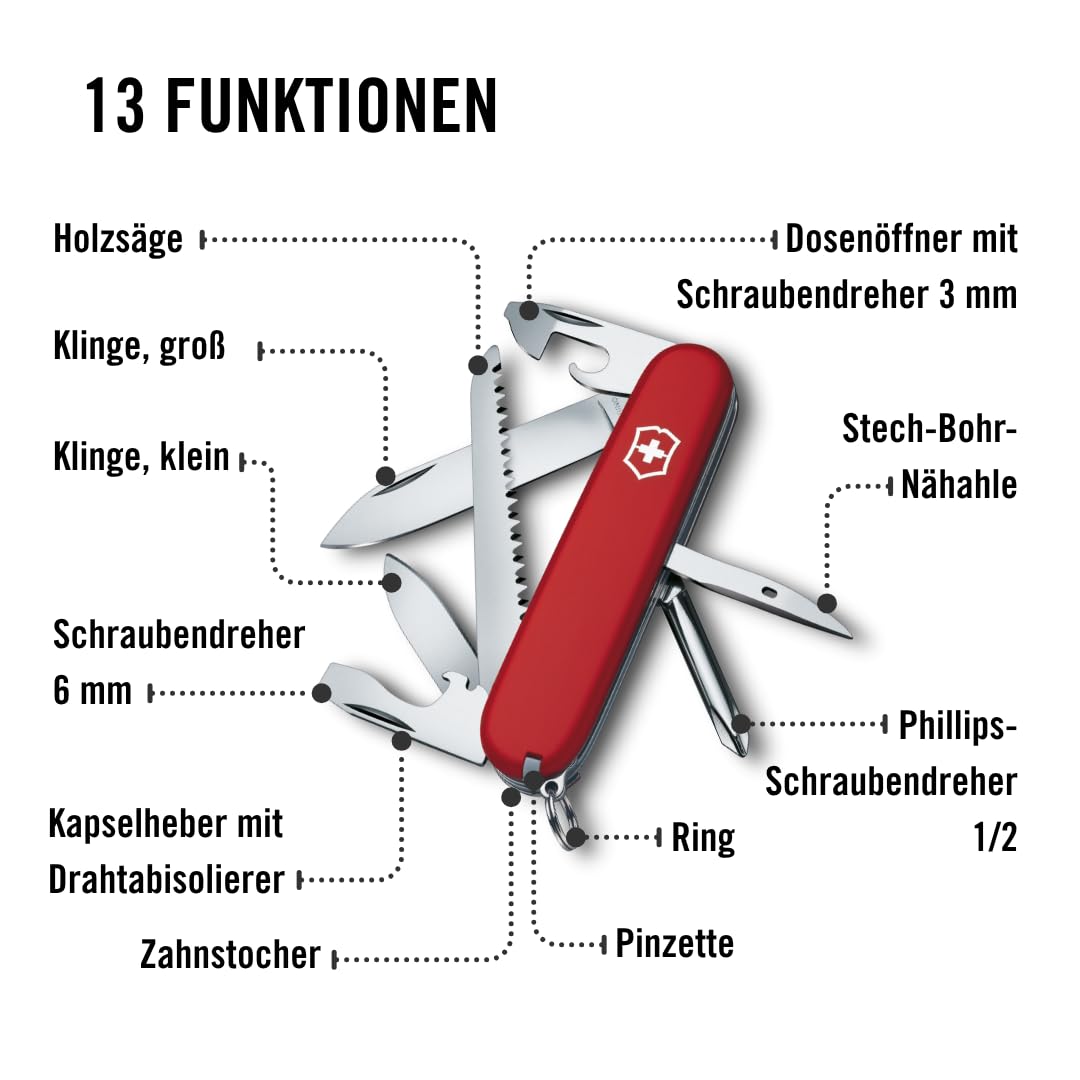 Victorinox Schweizer Taschenmesser Hiker, Swiss Army Knife, Multitool, 13 Funktionen, Klinge, Dosenöffner, Schraubendreher 4