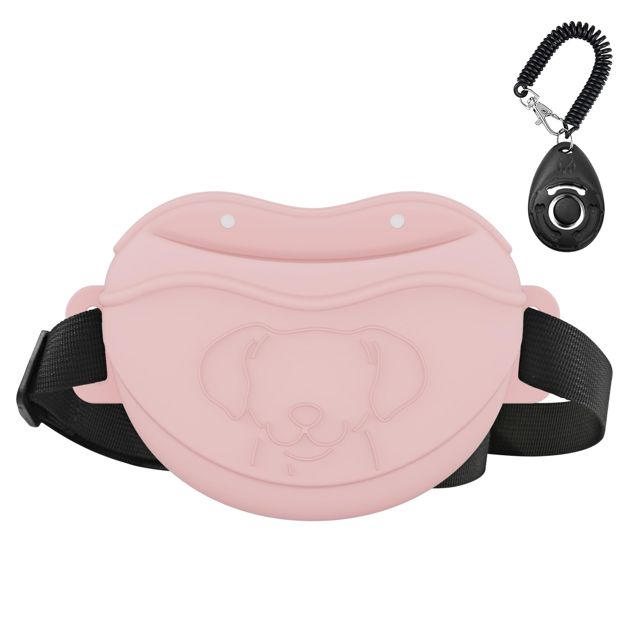 AWINNER Dog Treat Pouch - Premium Silicone, Upgraded 4 Strong Magnets, Enhanced Magnetic Closure, Adjustable Waist Belt - Ideal for Puppy Training, Outdoor Walks (Pink)