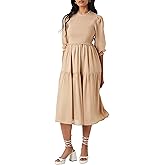 Forever 21 Womens Smocked Chiffon Peasant-Sleeve Dress