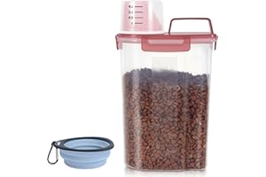 LEAWALK 3-5Lbs Small Cat Dog Food Storage Containers BPA Free, Airtight Pet Food Storage Containers with Large Pour Spout/1 Measuring Cup/ 4 Safety Locks and double-layer silicone strip (Clear PInk&1)