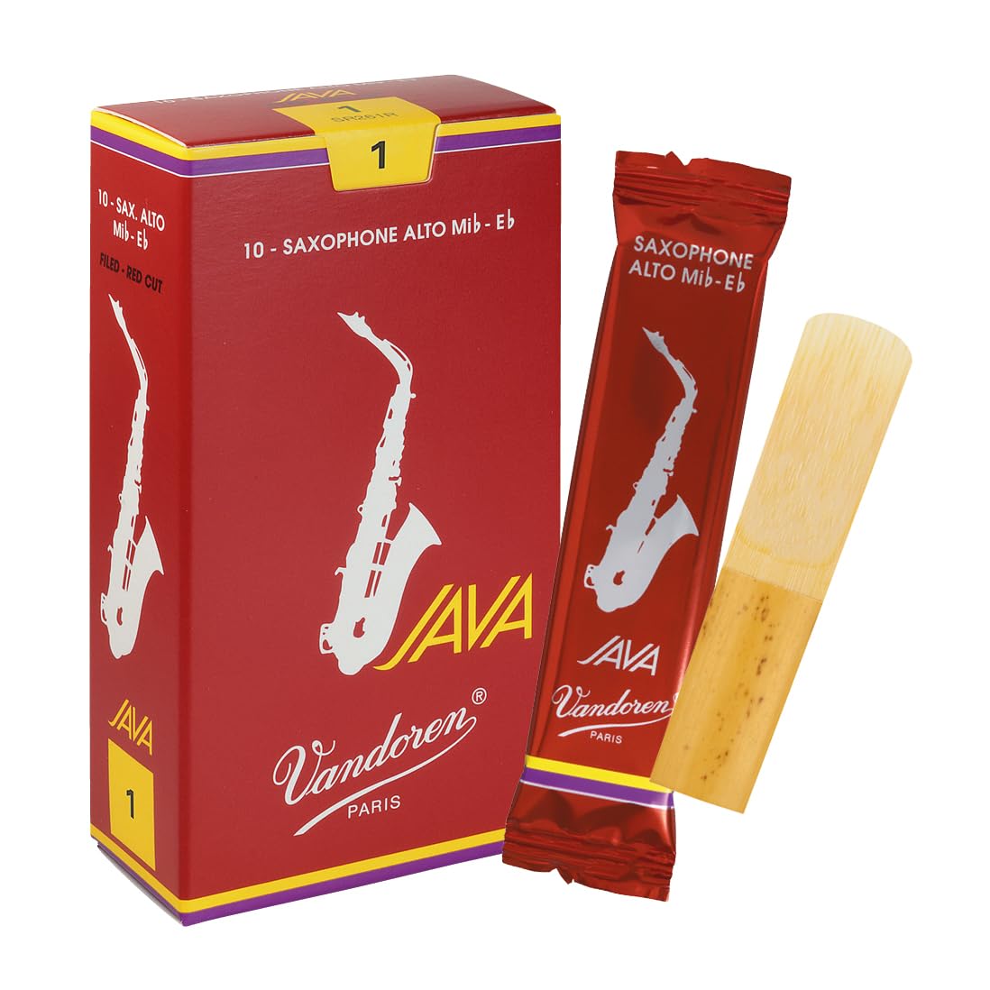 Vandoren "Java Red" Alto saxophone reeds, box of 10 - Strength 1