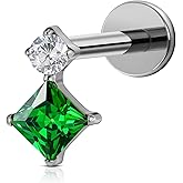 FINE4U 1PC ASTM F136 Titanium Flat back Stud for Conch Tragus Helix Flat with 16G 6mm 8mm Post