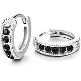 Steel Hoop Earrings with Black CZ Stones, Small Huggie Hoops for Men and Women, Gothic Punk Jewelry