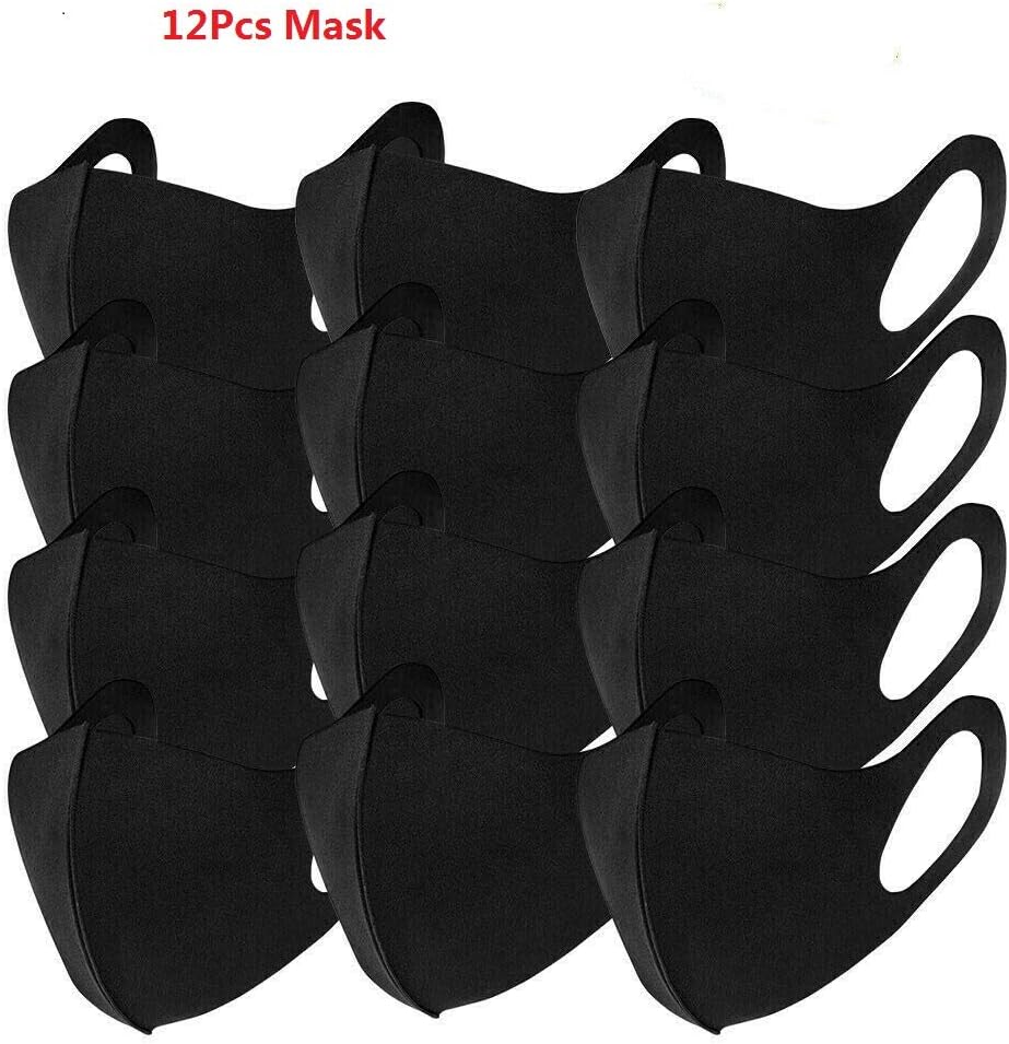 BAAQII 12Pcs Washable Fashion Protective Face Shield Reusable Breathable Mouth Protector Black Unisex