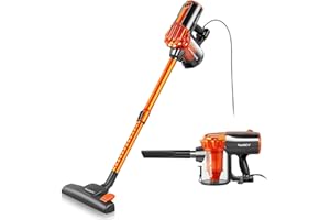 iwoly V600 Stick Vacuum Cleaner Corded 23 ft with 17KPa Powerful Suction, Adjustable Lightweight Bagless Vacuum with HEPA Filter for Hard Floor, Orange