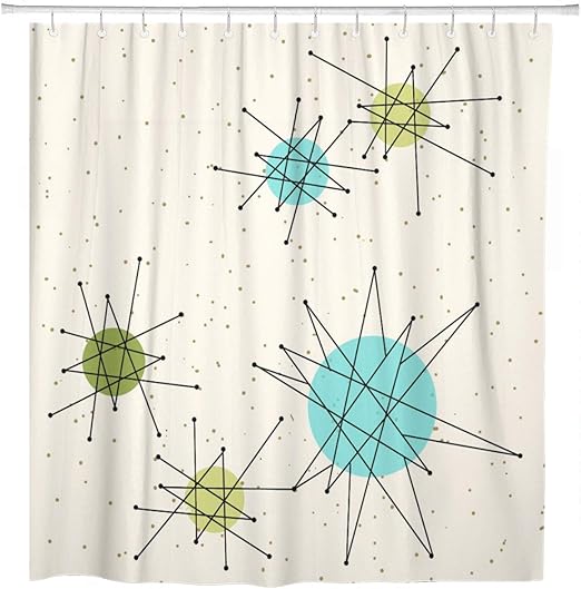 Amazon Com Artsocket Shower Curtain Mid Iconic Atomic Starbursts Century Modern Sputnik Palm Springs Home Bathroom Decor Polyester Fabric Waterproof 72 X 72 Inches Set With Hooks Home Kitchen