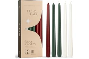 Leor & Lair 10” Christmas Taper Candles – 12 Pack of Red, Green & White Christmas Candlesticks – Long Burning Holiday Dinner Table Candles for Advent, Weddings & Home Décor