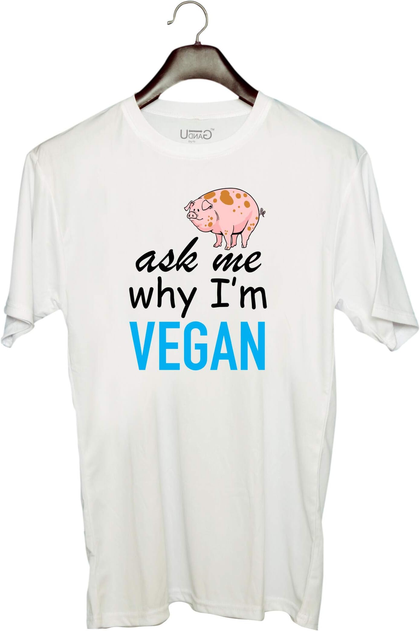UDNAG Unisex Round Neck Graphic 'Vegan | Ask me why I'm Vegan' Polyester T-Shirt White ZPOD-CERO-0001359