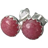 Rhodonite Pink Stud Earrings in Sterling Silver 6mm