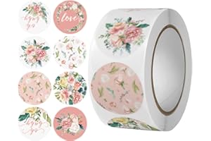 Floral Stickers, 1.06'' 27mm Adhesive Labels, 1 Roll 500pcs Decorative Envelope Seal Stickers for Gifts, Wedding, Birthday, P