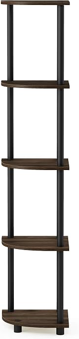 Furinno TURN-N-TUBE Corner Shelf 5-Tier Walnut 29.5W x 146.6H cm view 8