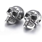 Pandahall 10Pcs Stainless Steel Skull Head Spacer Beads 14x9.5x9mm Halloween Skeleton Loose Beads Antique Silver Skull Beads for Necklace Bracelet Jewelry Making