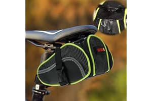 XSPANDER Ryhpez Bike Saddle Bag, Bicycle Bag Back Seat Pouch Mountain Bike Pocket Pack Waterproof Strap-on Seat Bag for Outdoor Night Safety Ride, Convenient with Reflective Stripes - Green