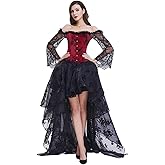 Kimring Women's Steampunk Victorian Off Shoulder Corset Top with High Low Skirt
