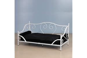 YOONNIE ROOM Pet Sofa Bed, Metal Frame Dog Bed Couch with Washable Plush Cushion for Medium Pet Sitting (White)