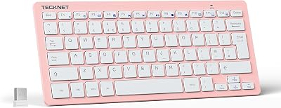 TECKNET 2.4G Wireless Keyboard UK Layout Pink Compact Mini 12 Month Battery
