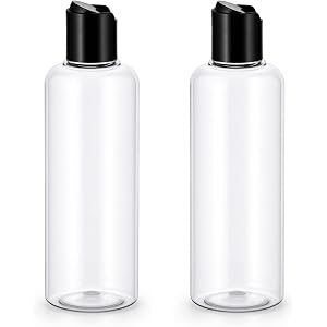 Zelphvt 2 Pack 8 oz Plastic Bottles Reusable Small Shampoo Bottles with Black Disc Caps Empty Clear Squeeze Bottle Leak-Proof