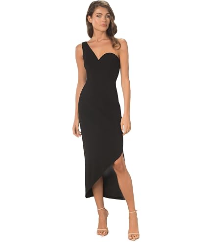 Dress the Population Women's Tiffany one Shoulder Crepe midi, Black, XXS : Clothing, Shoes & Jewelry