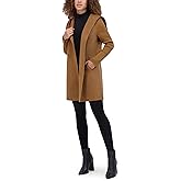 Kenneth Cole Women's Hooded Double Face Wool With Hidden Snap Closure and Rib Knit Sleeve Coat