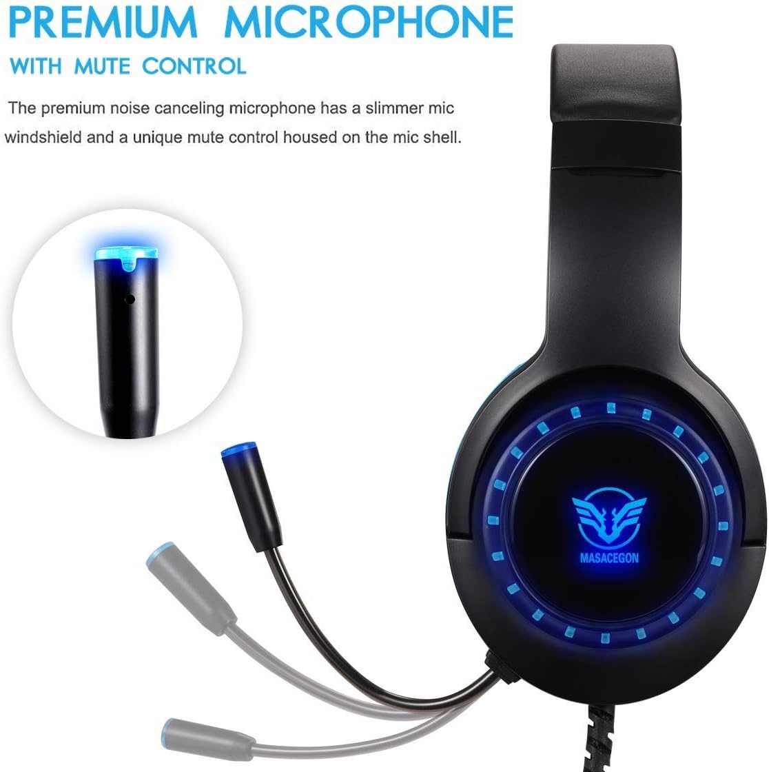 Pacrate Gaming Headset for PS4 PC Xbox One Headset with Microphone Noice Cancelling Stereo Surround Sound Headphone with LED Light Intense Bass for PC Laptop Mac (Black Blue): Home Audio & Theater