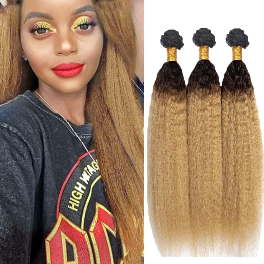 Photo 1 of 1B27 Ombre Blonde Bundles Human Hair Yaki Straight Bundles Human Hair 30 32 34 Inch SeeGovie Unprocessed Brazilian Virgin Hair Ombre Honey Blonde Kinky Straight Bundle Human Hair Extensions 150Gram
