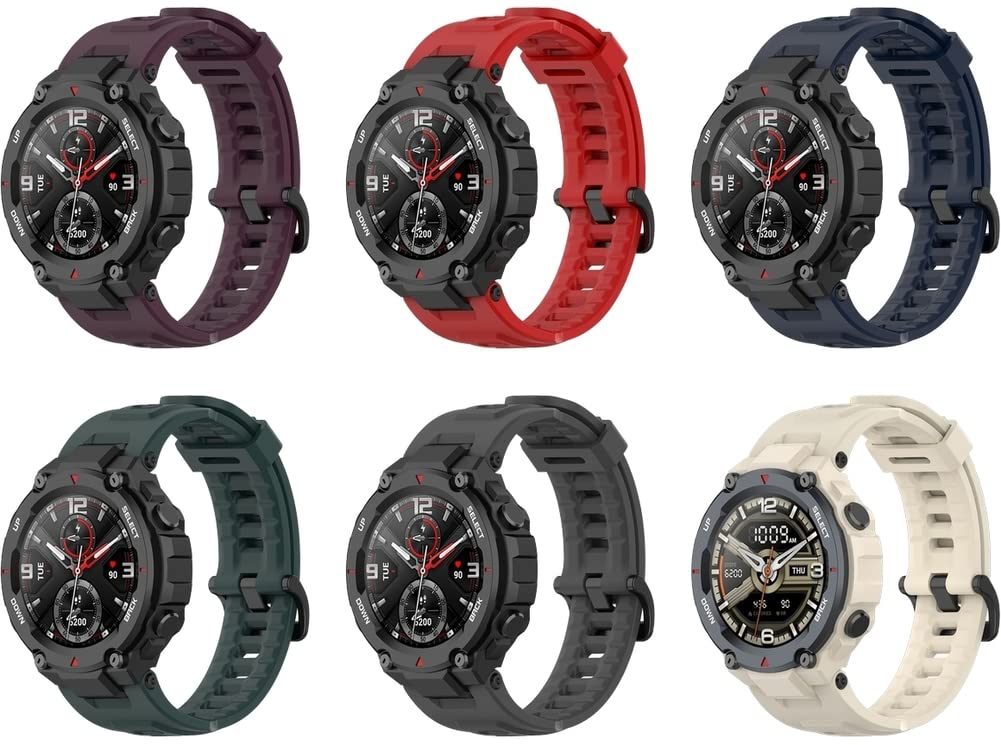 Chainfo compatible with Amazfit T-Rex/T-Rex Pro Watch Strap, Soft Silicone Waterproof Replacement Strap NO230126 (J [Pack of 6])