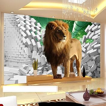 Afashiony Photo Wallpaper Lion Broken Wall Extension Space Wall Decoration Big Mural Modern Living Room Children S Room Poster Wall Art 3d Wall Mural Wallpaper 78 8x 55 1inch Amazon Com