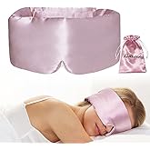 iCooBreeze 100% Natural Silk Eye Mask for Women Men, Soft Pressureless Cooling Blackout Eye Covers for Sleeping, Large Size Sleep Mask fits All Heads Adjustable, 1PC, Lotus Pink