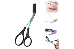 YILIA Eyebrow Trimmer Scissor, Upgraded 2 in 1 Eyebrow Scissors with Comb, Non-Slip Stainless Steel Eyebrow Cutter Hair Removal Eyebrow Scissors Makeup Tool, Eyebrow Scissors for Men Women (Black)