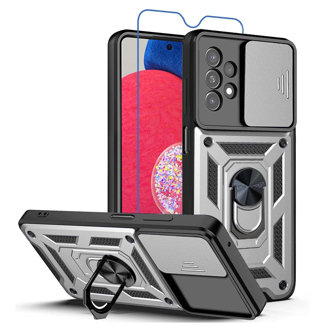 RJYWSQH for Samsung Galaxy A23 5G Case: Phone Case with Screen Protector for Samsung Galaxy A23 5G,NOT for Galaxy A23 UW - Silver
