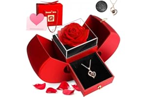 Preserved Flower & Necklace Gift for Women - Forever Real Rose & I Love You Necklace with 100 Languages - Mother/Girlfriend/W