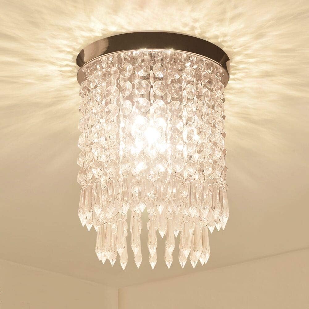 Crystal Chandelier Mini Chandeliers Ceiling Light Modern Chandelier Elegant Flush Mount Light Fixtures for Dining Room , Bedroom, Closet, Entryway, Foyer, Hallway, H11.02''x W8.66'',E12 Bulb Included: Home Improvement