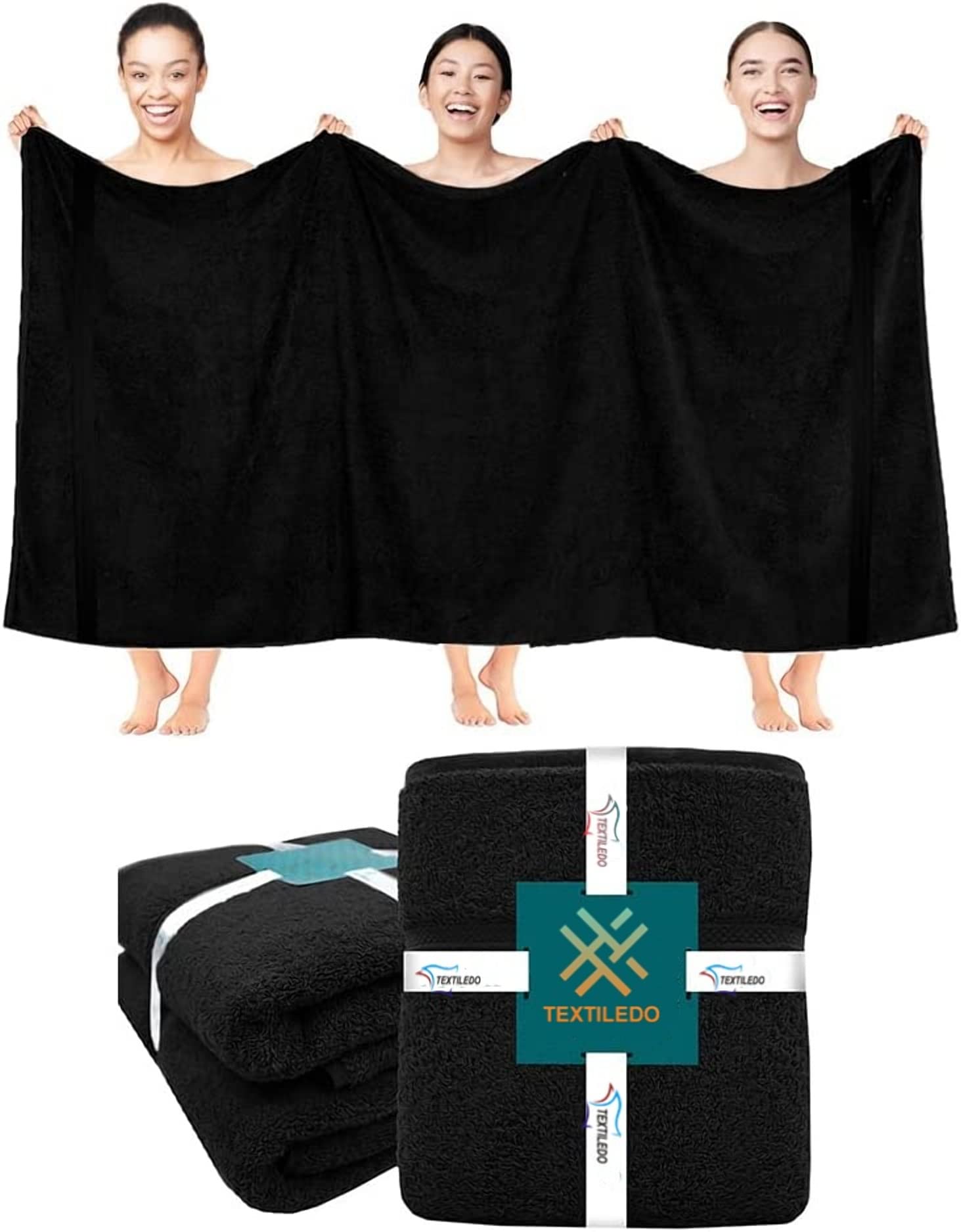 Textile Do 2 X Super Jumbo Charcoal Bath Sheets (100 x 200 cm) 100% Egyptian Cotton Extra Large Bath Sheet Towels Body Wrap Beach Towels (Black, 2)