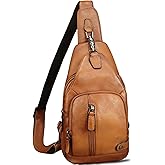 IVTG Genuine Leather Sling Bag for Women and Men Vintage Desinger Chest Over Shoulder Crossbody Bag Sling Backpack Purse (Brown)